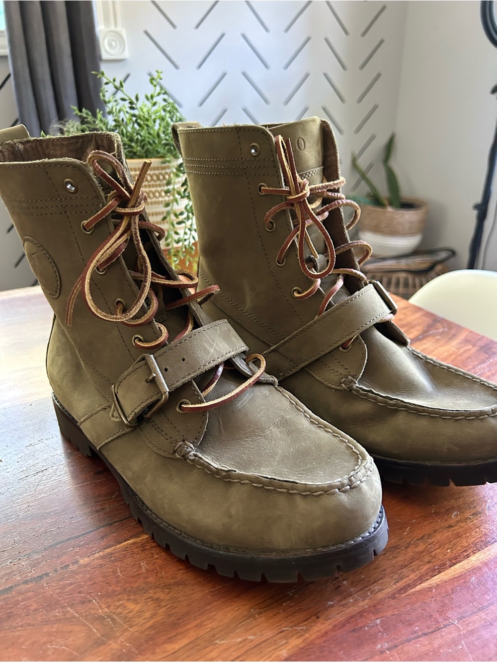 Polo Ralph Lauren Ranger Buckle Strap Men's Leather Lace Up Boots 8.5D